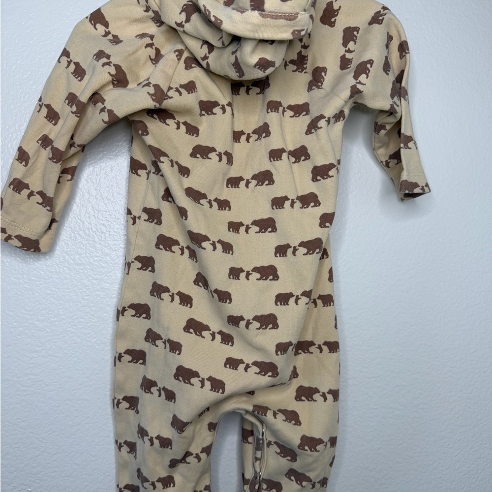 Kate Quinn Bear Print Hooded Baby One-Piece - Cream & Brown - Picture 3 of 4